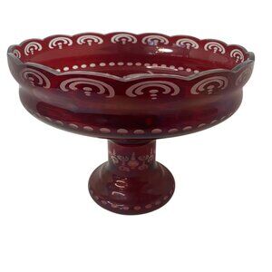 Egerman Czech Bohemian Ruby Red Glass Pedestal Fruit Bowl Magic Potion Christmas